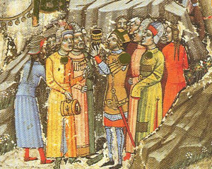 Árpád fejedelem kezében az ivókürttel